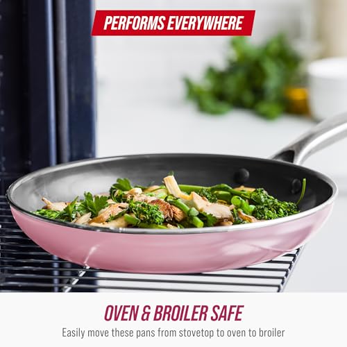 Image of Blue Diamond 8 inch Nonstick Frying Pan Skillet, Ceramic Diamond Infused PFAS-Free, Dishwasher & Oven Safe, Stay Cool Handle, Durable Non Toxic Metal Utensil Safe, Egg & Omelet Pan, Pink