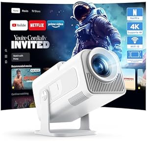 WOLFANG 4K Videoprojecteur【Application Intégrée/Netflix Officiel】, 26000 Lumen Retroprojecteur avec WiFi 6, Zoom 50%, 180° Rotation Mini Projecteur pour Home Cinema/TV Stick/iOS/Android/PC/PS5/HDMI/AV
