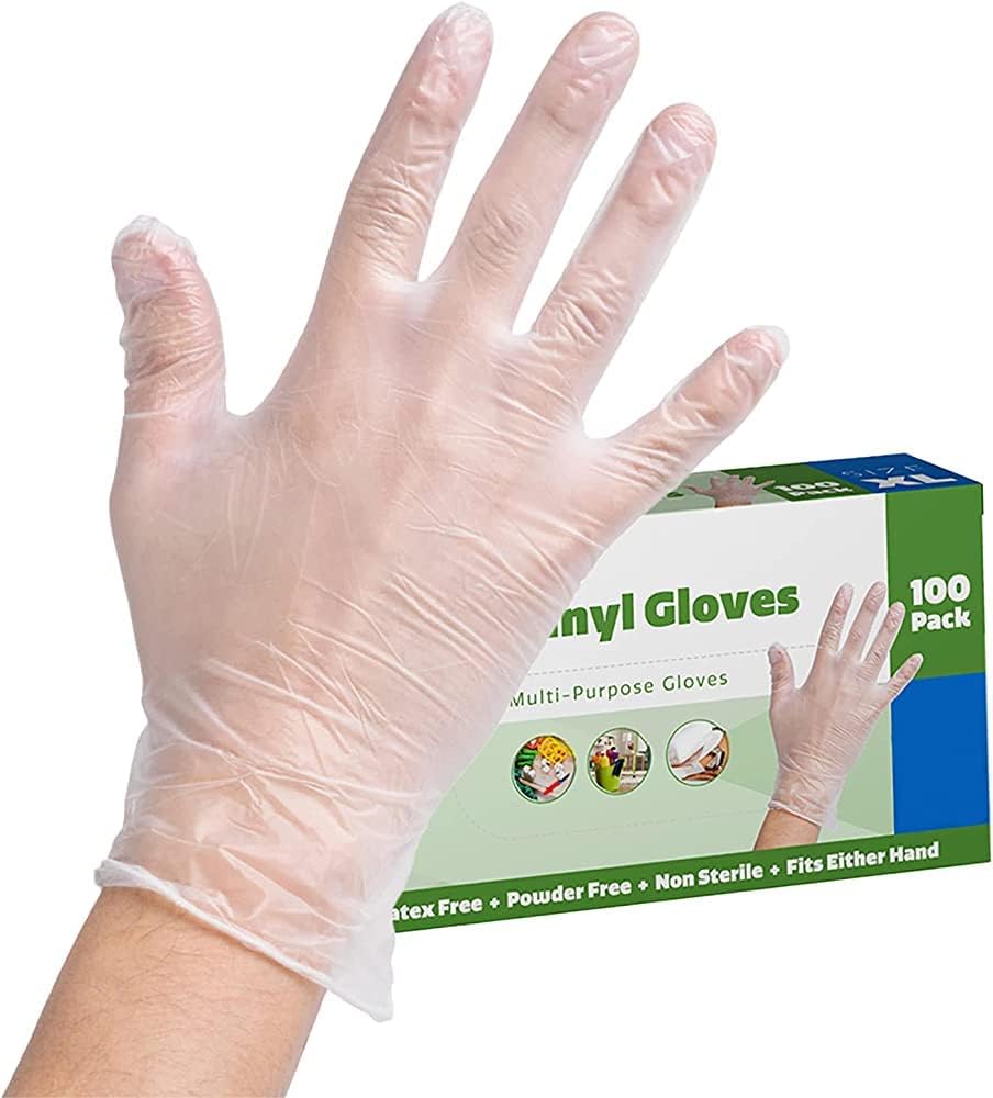 Disposable Gloves, Clear Vinyl Gloves, Powder Free, Latex Free, Medical Exam Gloves, Vinyl Multi-Purpose Gloves, Extra Strong, Disposable Clear Gloves (500, X-Large)