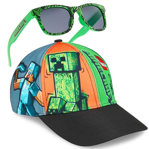 Minecraft Boné Infantil e Óculos de Sol com Proteção UV 100% Creeper Boné de Beisebol Óculos de Sol de Verão Presente para Crianças e Adolescentes, multi
