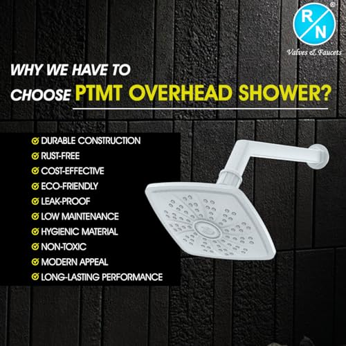 Image of RN PTMT Superior Plastic Overhead Shower with 12 inch Shower Arm (Marble) | Shower Size: 13X13cm | RainFall Shower RNPTS18B11