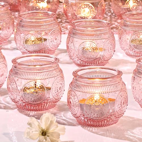 LAMORGIFT 24 Pcs Pink Candle Holder for Bridal Shower, Wedding