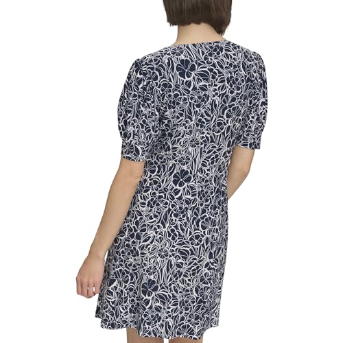 Image of Tommy Hilfiger Women's Short Puff Sleeve V-Neck Shift Mini Dress