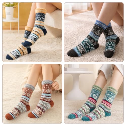 Image of ICEIVY 5 Pair Fuzzy Cozy Socks for Women - Warm Comfy Soft Casual Home Sleep Winter Wool Socks - Gifts for Women