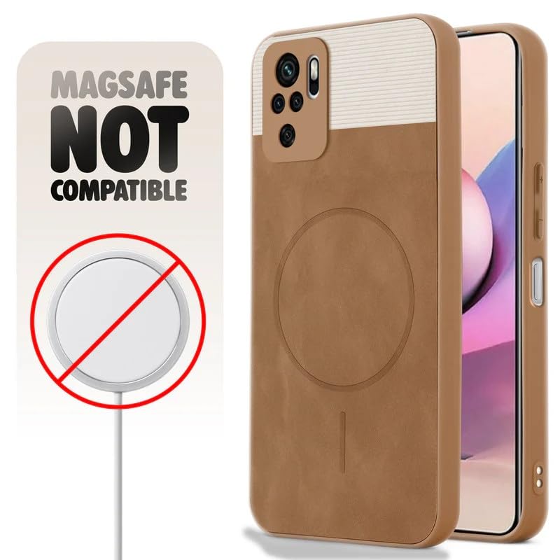 Image of Bintage case Dual-Leather Macc-Safe Design Phone Case| Soft Touch Finish | Full Camera Protectection Back Cover Compatible for REDMI Note 10s / 10 /Note 11SE - White & Nut Brown
