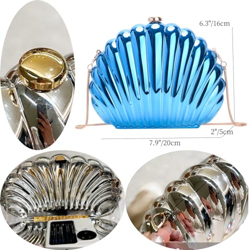 Image of Glitter Seashell Evening Clutch Purse Mini Chain Shoulder Bag Acrylic Shell Pearl Crossbody Bag