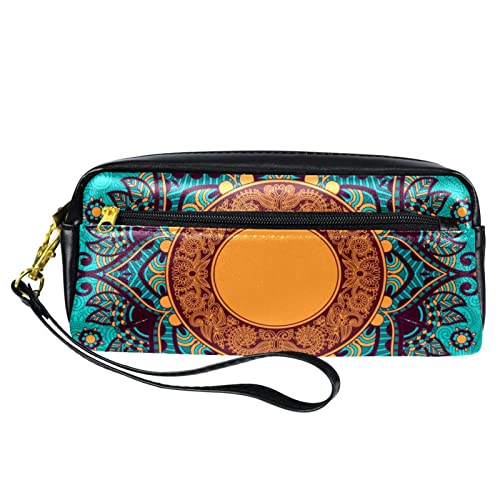 ZGDUGFU Bolsa de lápiz Multifuncional, Henna Mandala Lápiz Funda de lápiz Bolsa Bolsa PU Papelería de Cuero Bolsa con Cremallera Compatible with niños Niñas Escuela y Suministros de Oficina Cover
