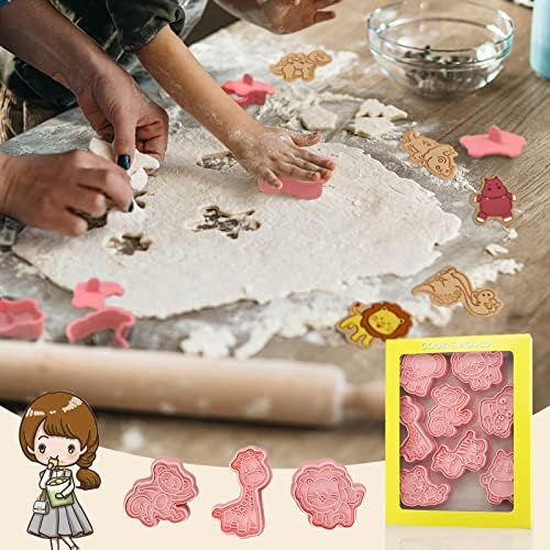8pcs Wild Animals Cookie Cutters for Kids, Cartoon Fun Biscuit Moulds Plastic Cookie Stamp Biscuit Stamps for DIY Baking