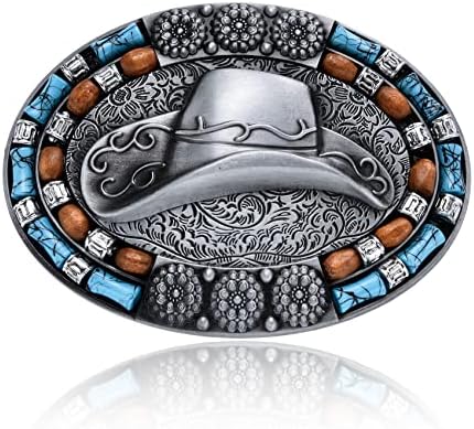 Cowboy Belt Buckle for Men Boys Cowboy, Western Cowboy Hat Cap Belt Buckles for Cowboy Rodeo Kids/Husband/Son/Men, Silver