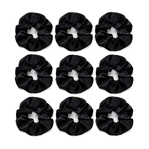 AUEAR, Set of 10 Satin Hair Scrunchies Elastic Hairband Black Elastic Hairband Scrunchies Hair Ties for Women Girls