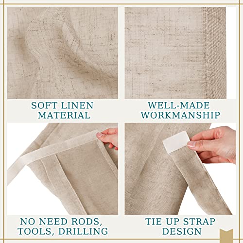 Moukeren 2 Pcs Natural Linen Blended Door Curtain Privacy French Door Curtain 26X68'' Tie Up Light Filtering Window Door Curtain Insulated Tricia Door Blinds Drapes For Patio Door Doorway Glass #TOP2