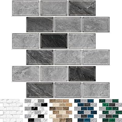 URCOLOR 10-Sheet Peel and Stick Backsplash for Kitchen,12"x12" Self Adhesive Wall Tiles Stick on Back Splashes for Bathroom Gray Marble Look