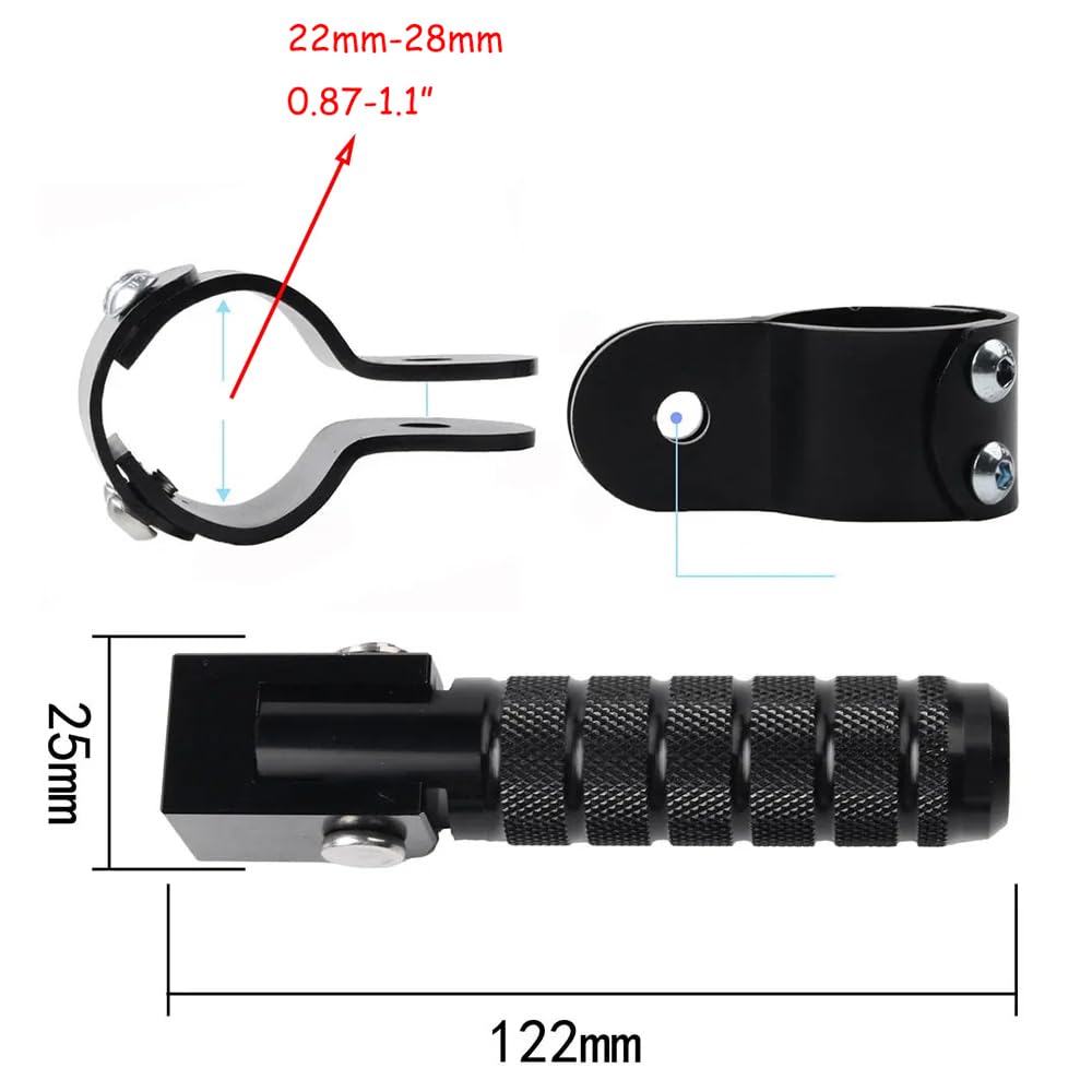0.87-1.1" 22mm-28mm Pedane poggiapiedi pieghevoli universali per motociclette con morsetto per motocicli Ciclomotori Veicoli elettrici Scooter