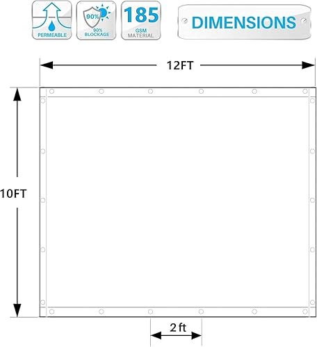 Miniatura 3 de 90% Tela de sombra para patio, jardín, pérgola, toldo con ojales (gris, 10 x 12 pies)