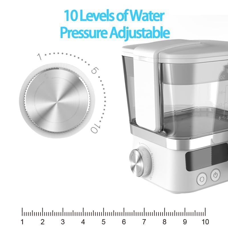 Irrigador bucal recargable, irrigador oral portátil con tanque de 600 ml y 10 niveles de presión para limpieza de dientes