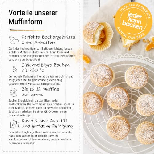 Birkmann, Easy Baking, Muffinform 12-fach, Backform für Mini-Kuchen oder Cupcakes, mit Antihaftbeschichtung und Rezeptvorschlag via QR Code… – Ansicht 3