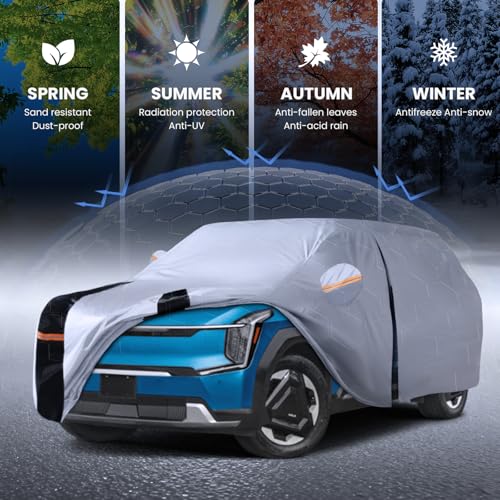 Image of Multi-Layer Car Cover Custom Fit for Kia EV9 (EV)(2023-2026), 100% Waterproof All Weather for Automobiles, Gift with Towel, Heavy Duty Car Covers for Rain Sun UV Protection with Door Zipper