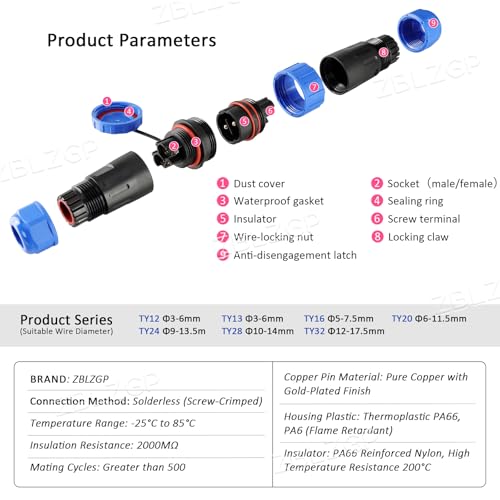 Conector circular estanco TY24 8 pines macho y hembra miniatura 3