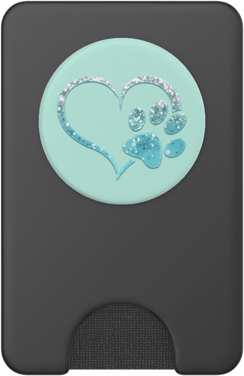 Light Blue Colored Dog Paw Print Heart Love Green Mint PopSockets PopWallet for MagSafe