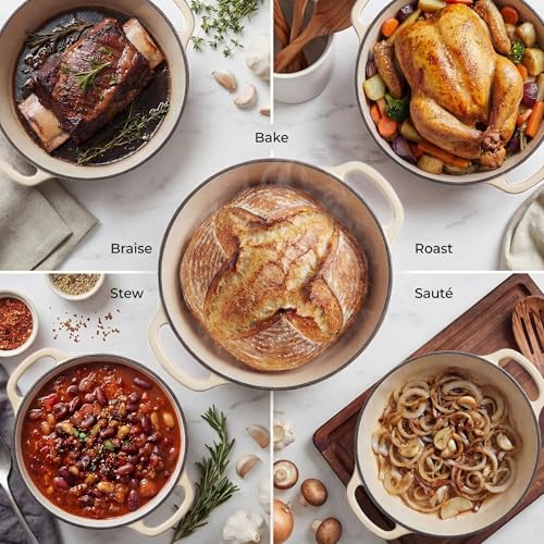 Image of Zulay Kitchen 5 Quart Enameled Cast Iron Dutch Oven Pot with Lid - Premium Durability & Oven Safe up to 500F - Heavy Duty Cookware Perfect for Bread Baking, Stews, Braising & Roasting - Ivory