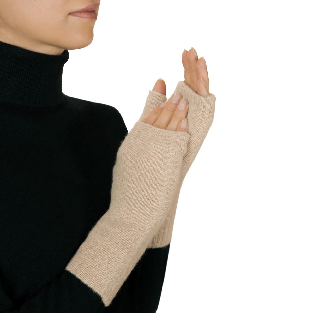 Lona Scott Women's Beige ’S Cashmere Fingerless Gloves, Cashmere Mittens,