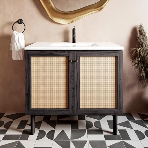 Image of Classe 36 inch Freestanding Bathroom Vanity in Black Oak with Sink Top