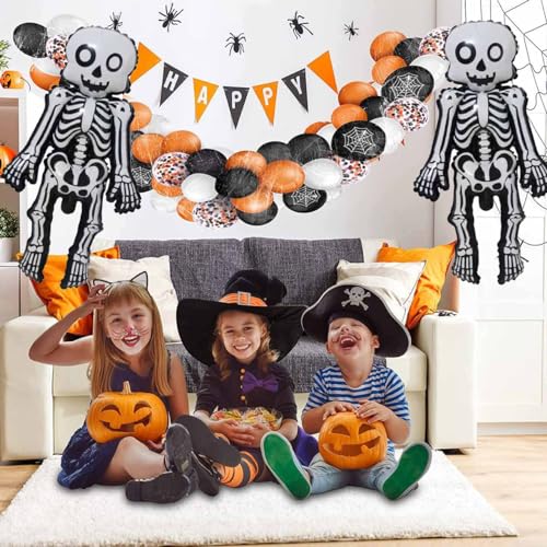 Image of Skeleton Man Balloon Halloween Balloons Skeleton Man Foil Balloons for Skull Themed Party Birthday Party Supplies Decorations Halloween Party Decorations Ballons Party Sets-3PCS