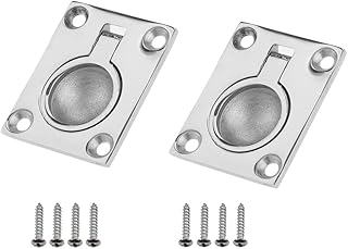 Vsiki 2PCS Stainless Steel Square Flush Ring Pull Handles（48 x 38mm）, Recessed Ring Pull Lift Handle, Hidden Hatch Locker for Door, Drawer, Cupboard, Marine Boat, Deck, Cabinet with Mounting Screws