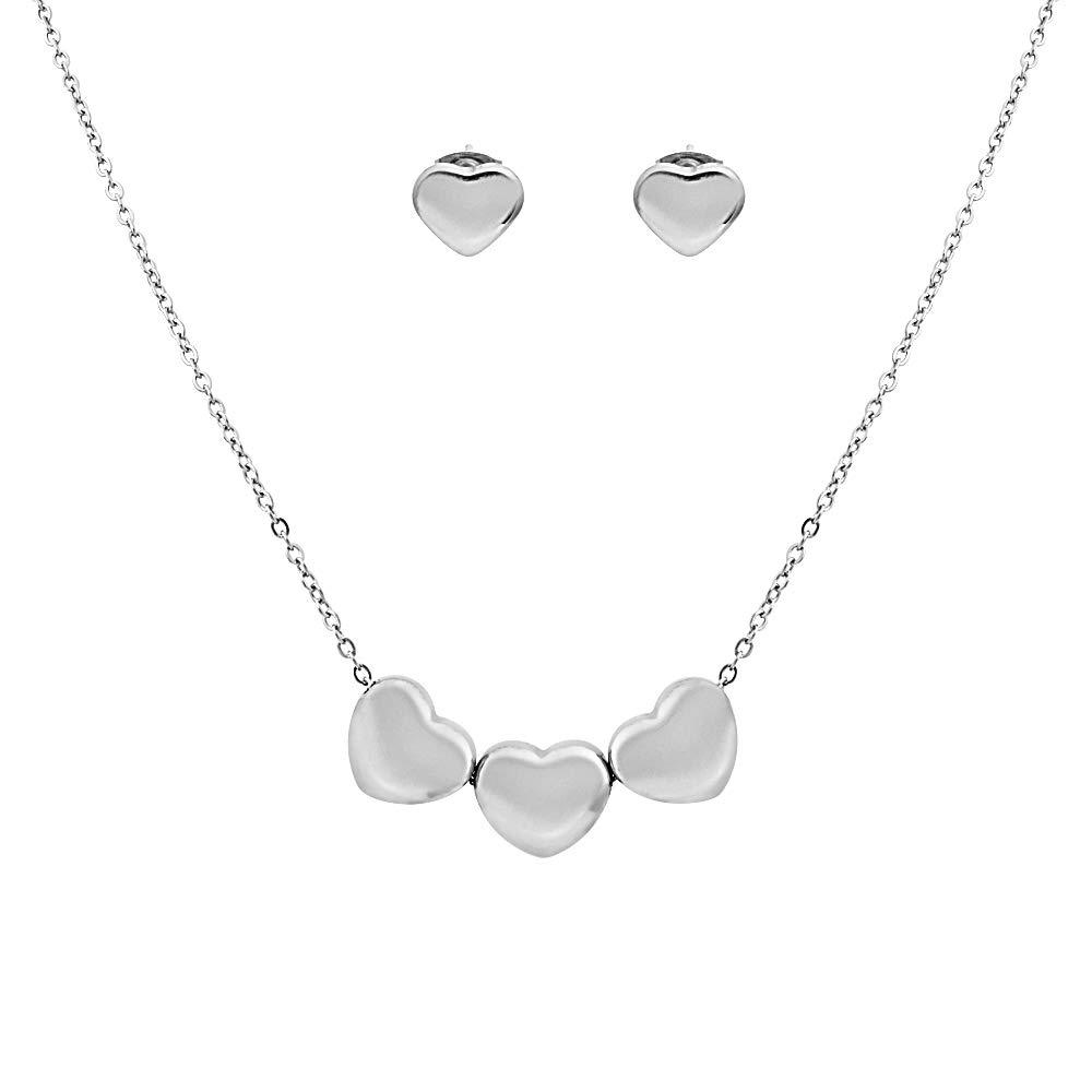 Edforce Stainless SteelWomen Girls Heart Pendant Necklace and Earring Set