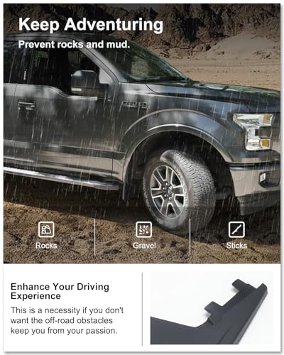 Image of Kiwi Master Mud Flaps for 2021-2026 Ford F-150 (Without Fender Flares), OEM Replacement # ML3Z-16A550-AA, ML3Z-16A550-BA, Heavy Duty Mud Guards, Front & Rear Splash Guards, No Drill, 4 Pcs Set