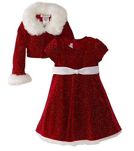 Bonnie Jean Girls 2t-14 Glitter Jacket Santa Dress (12 Months) Red