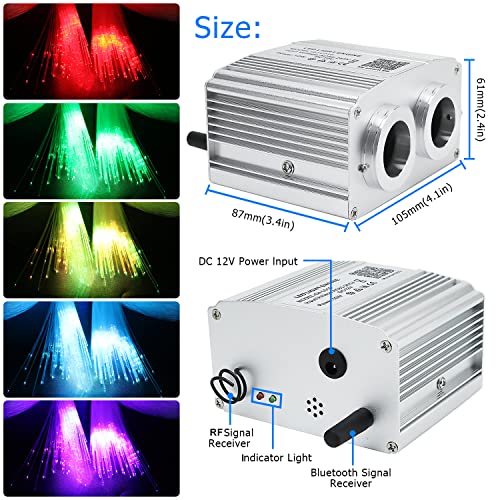 Image of AZIMOM Dual Port 16W Twinkle Bluetooth Fiber Optic Starlight Kit Mixed860pcs 13.1ft Strands +Meteor Shooting Star Sound Activated RGBW APP /Remote for Car Home Starlight Headliner Decor