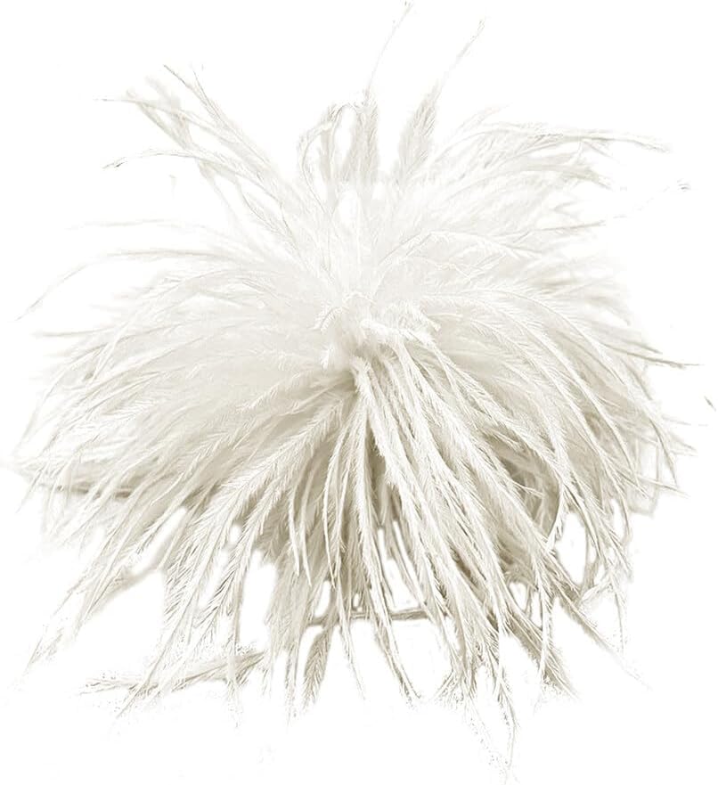 Image of White Feather Brooch Feathers Corsages for Party Wedding Dress Decorations Ostrich Feather Hair Clip Lapel Pins Headwear Hairpin Hairband for Women Girl