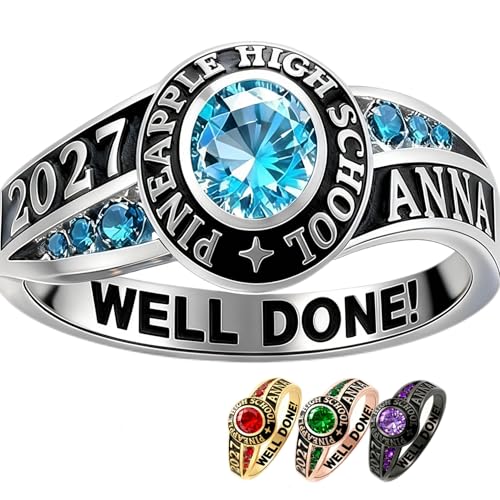 PhaedraOona Customized Graduation Class Rings - Sterling Silver/316L Stainless Steel Personalized Birthstone Engraved High School College Jewelry Gifts for Teachers 2026
