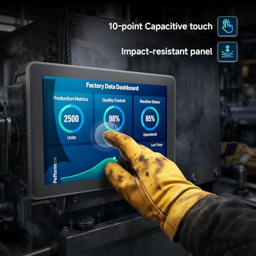 Image of 10.1 inch Industrial Panel PC P10J, 10 Point Capacitive Touch Screen Panel Computer, 8GB+128GB, Celeron N5100, Windows 11 Pro, 2xUSB3.0, HDMI, 2xRS232, 2xLAN, BT5.0 /WiFi - Black