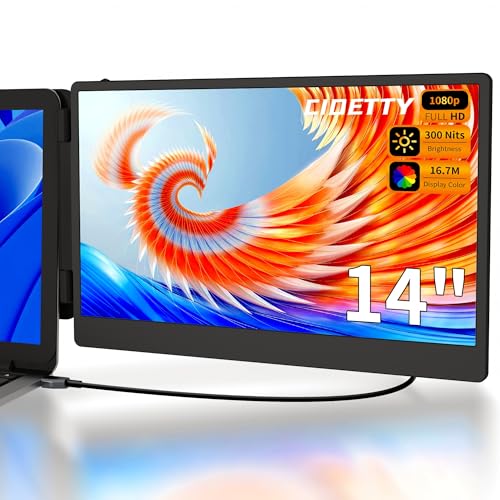 Image of CIDETTY Laptop Screen Extender, 14 inch Dual Portable Monitor FHD 1080P IPS, USB-C /HDMI Plug & Play Travel Screen for 13-17 inch Laptops, Compatible with Wins /Mac /Chrome /Switch /Android