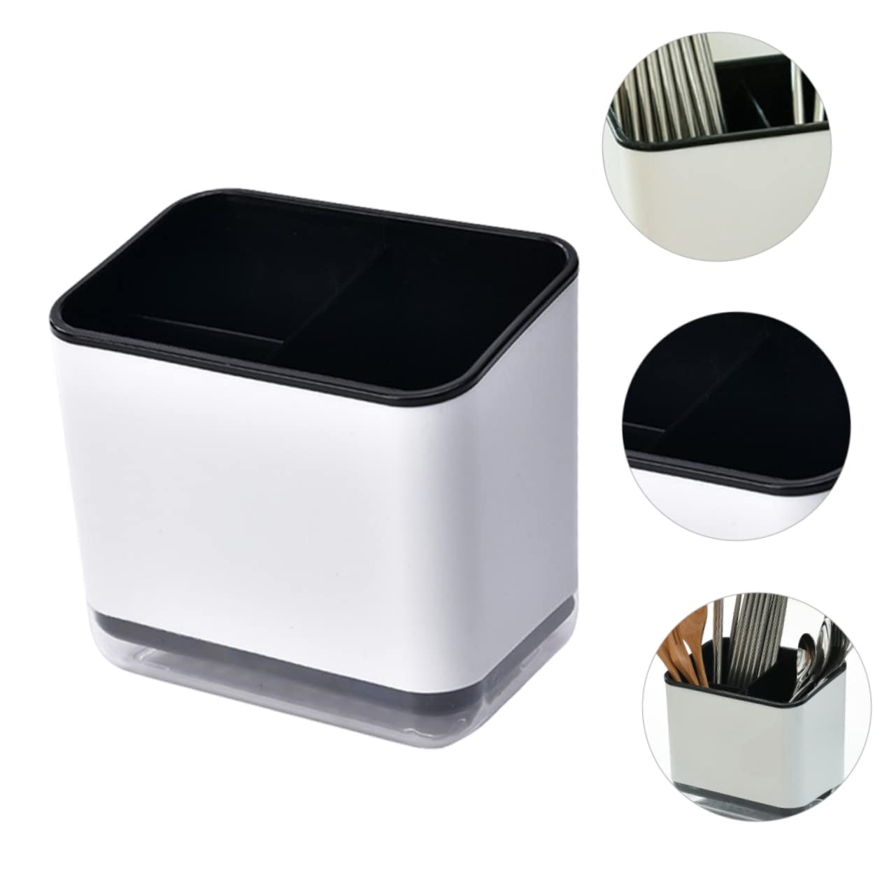 GLEAVI 1pc Kitchen Utensil Storage Holder Detachable Drainer Rack with Transparent Base Space Saving Utensil Organizer for Spoons Forks Chopsticks