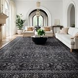Jainmy Dark Big Rug 10x12, Vintage Carpet Large Size 10x12 for Living Room Bedroom, Washable Non Slip Low Pile Thin Room Rug for Dining Room Family Room, Farmhouse Earth Tone Midnight