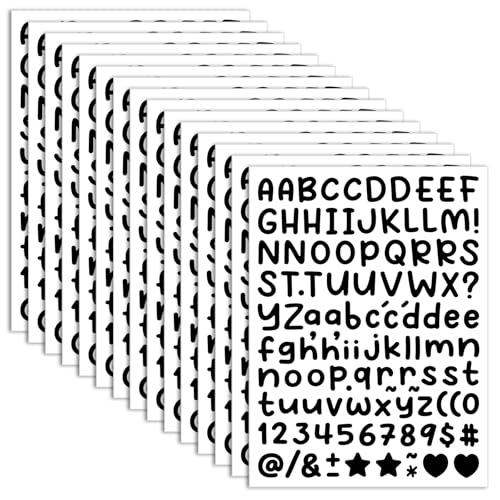 15 Sheets Small Letter Stickers - 0.5 Inch Cartoon Black Vinyl Self Adhesive Alphabet Number Stickers Stick on Letters for Arts Crafts Outdoor Sign Wall Mailbox Windows Doors Car Poster Board