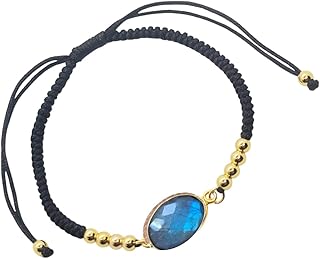 Bracelet Labradorite, Pierre Naturelle, Lithothérapie, Femme bracelet ajustable noir réglable