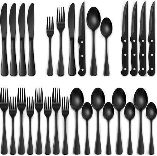 PUREZON 24-Piece Black Flatware Set