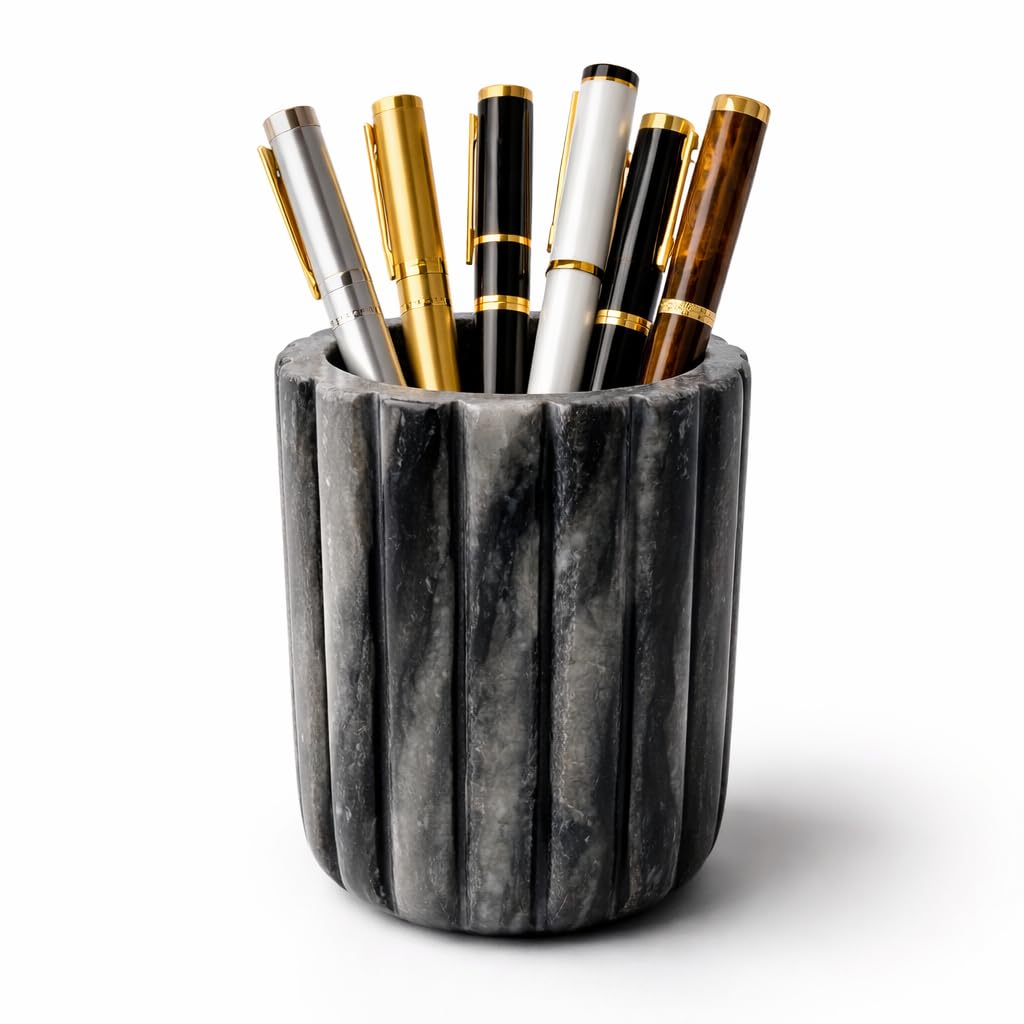 Natural Black or Grey Marble SPA collection bathroom Tumbler – Luxury Stone Multi-Purpose stand, Makeup Brush Holder, Vanity Organizer Cup, Desk