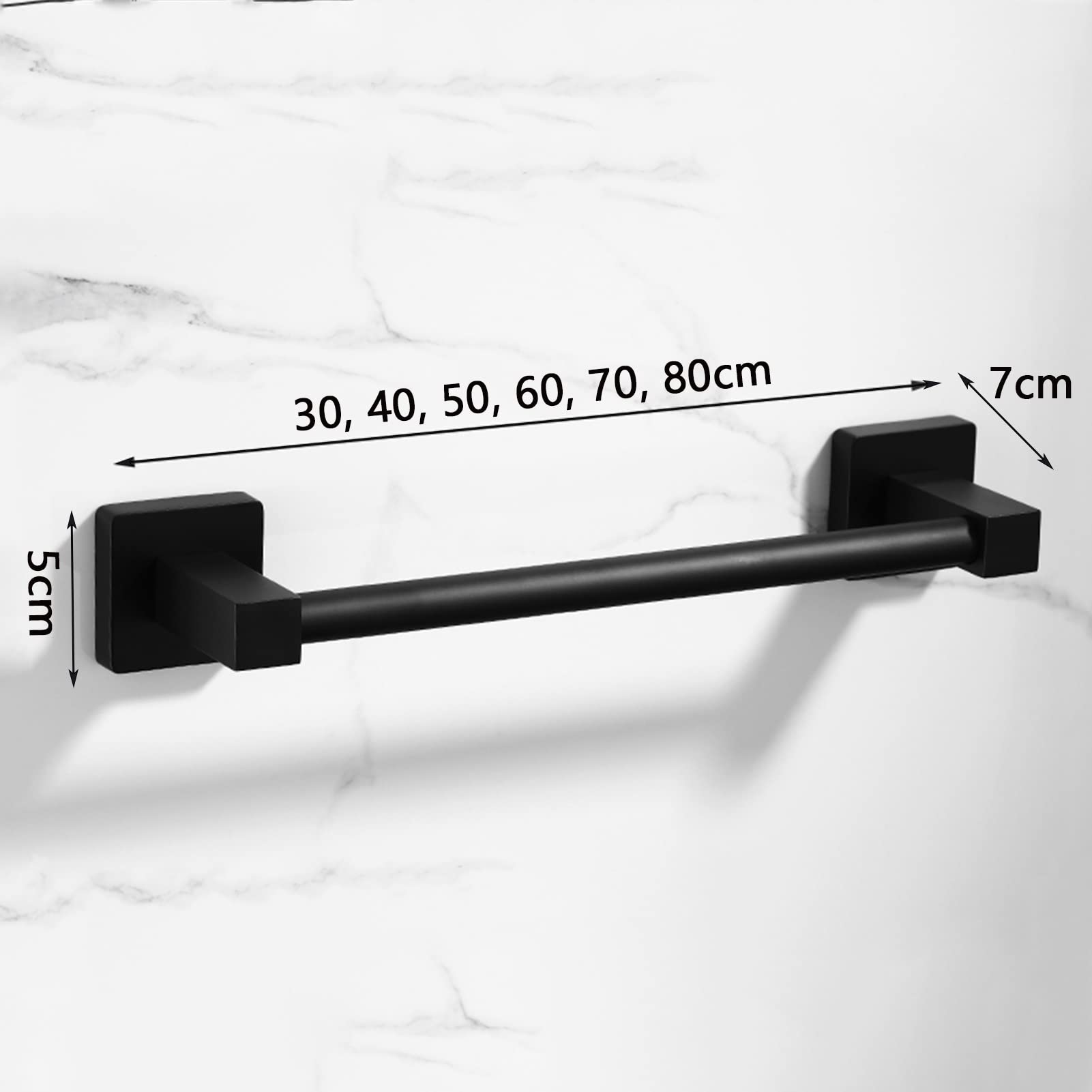 Portasciugamani singolo in acciaio inox nero per bagno e cucina, 30 cm, con finitura opaca e dettagli cromati