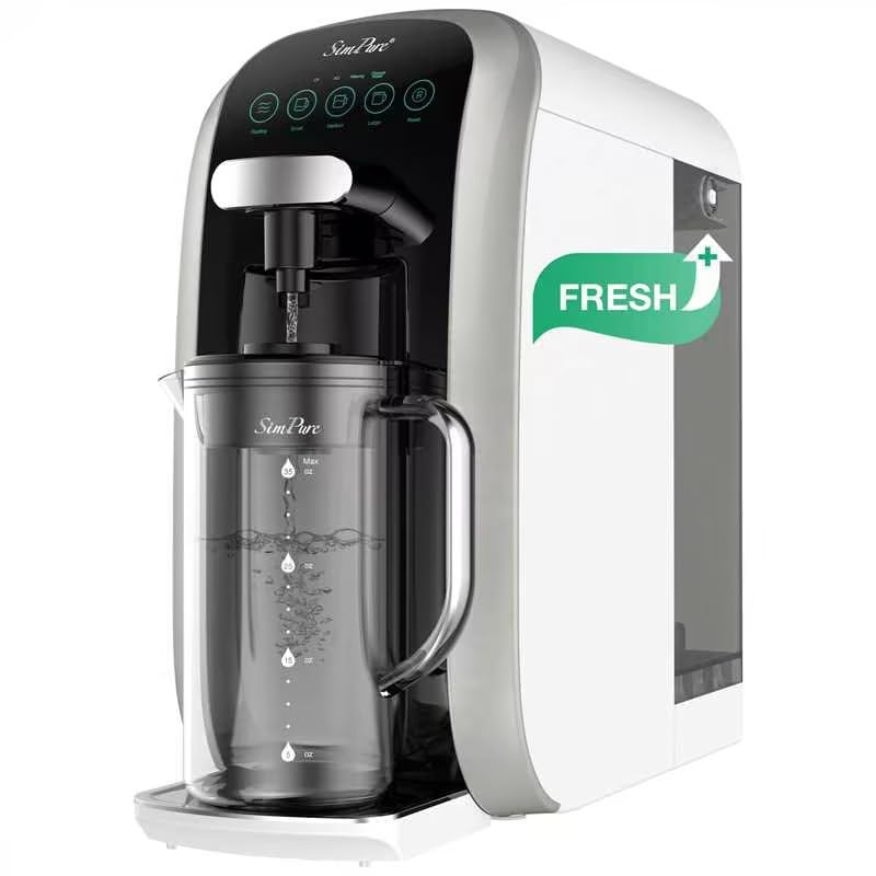 SimPure Y7T-BW-C Countertop Reverse Osmosis Water Filter, NSF/ANSI 58 Certified, 5-Stage RO Water Filtration System with Taste Enhancing Glass Water Pitcher, Water Purifier