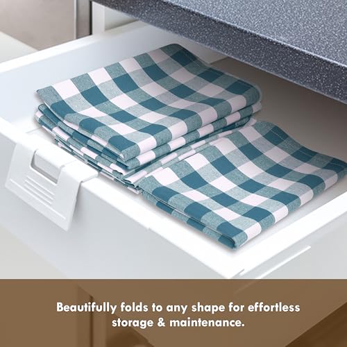 Image of Gingham Checked Kitchen Dish Towels 12 Pack, 18 inchx26 inch, 100% Cotton, Quick Dry Wash Rags, Reusable Dishcloths Set, Machine Washable, Absorbent Hand Towel - Teal Green, White