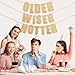 Older Wiser Hotter Happy Birthday Banner, Funny Happy Birthday Decorations for Men Women, 25th 30th 40th 50th 60th 70th Birthday Decorations for Her, Gold
