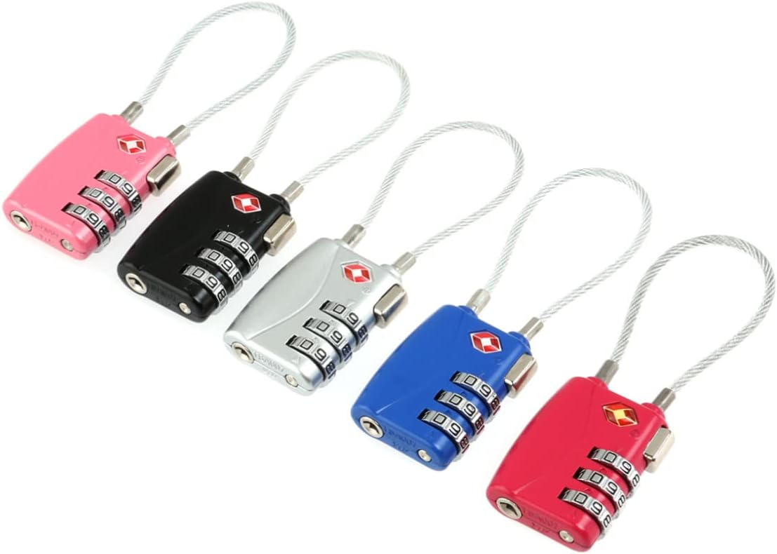 Holibanna TSA Approved Portable Cable Luggage Lock Pink Combination Resettable Password Padlock for Suitcase Backpack Travel Bags Durable Zinc Alloy Security Lock