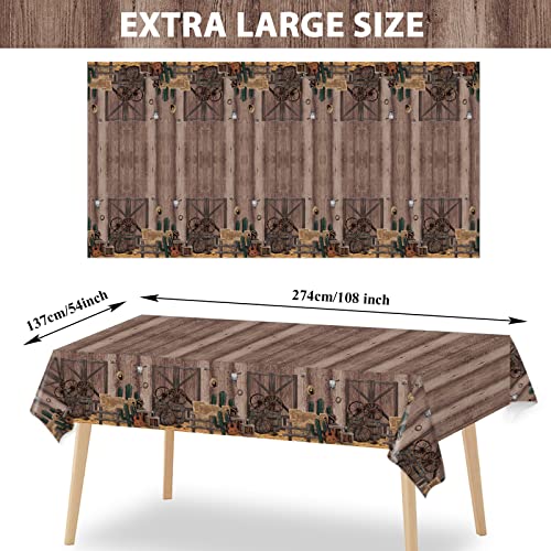 Western Party Tablecloth Cowboy Western Table Cover Cowboy Hats Boot Table Cloth Wild West Wooden House Barn Table Cover For Rectangle Table Western Barn Birthday Wedding Party 54 X 108 Inch (3 Pcs) #TOP1