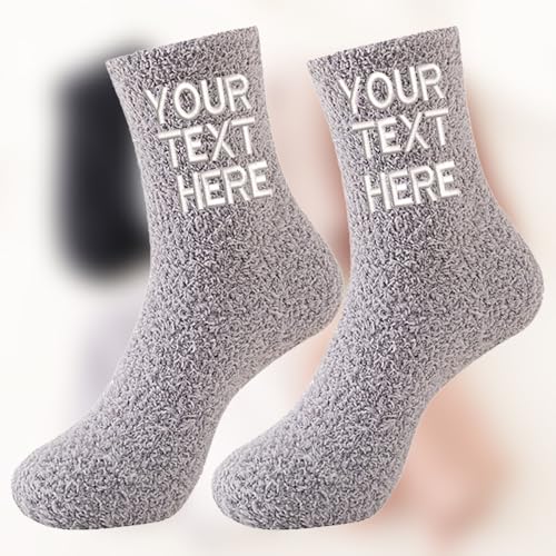 Custom Embroidery Fuzzy Socks with Your Name/Text,Personalized Cozy Fluffy Slipper Plush Socks for Men Women4
