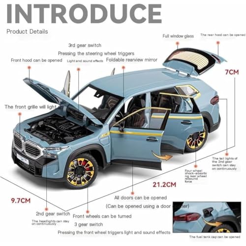 Image of Invite Enterprise 1:24 B-M-W XM SUV Model Car Zinc Alloy Pull Back Toy Diecast Toy Cars with Openable Doors, Sound and Light for Kids Boy Girl Gift (Grey Color)